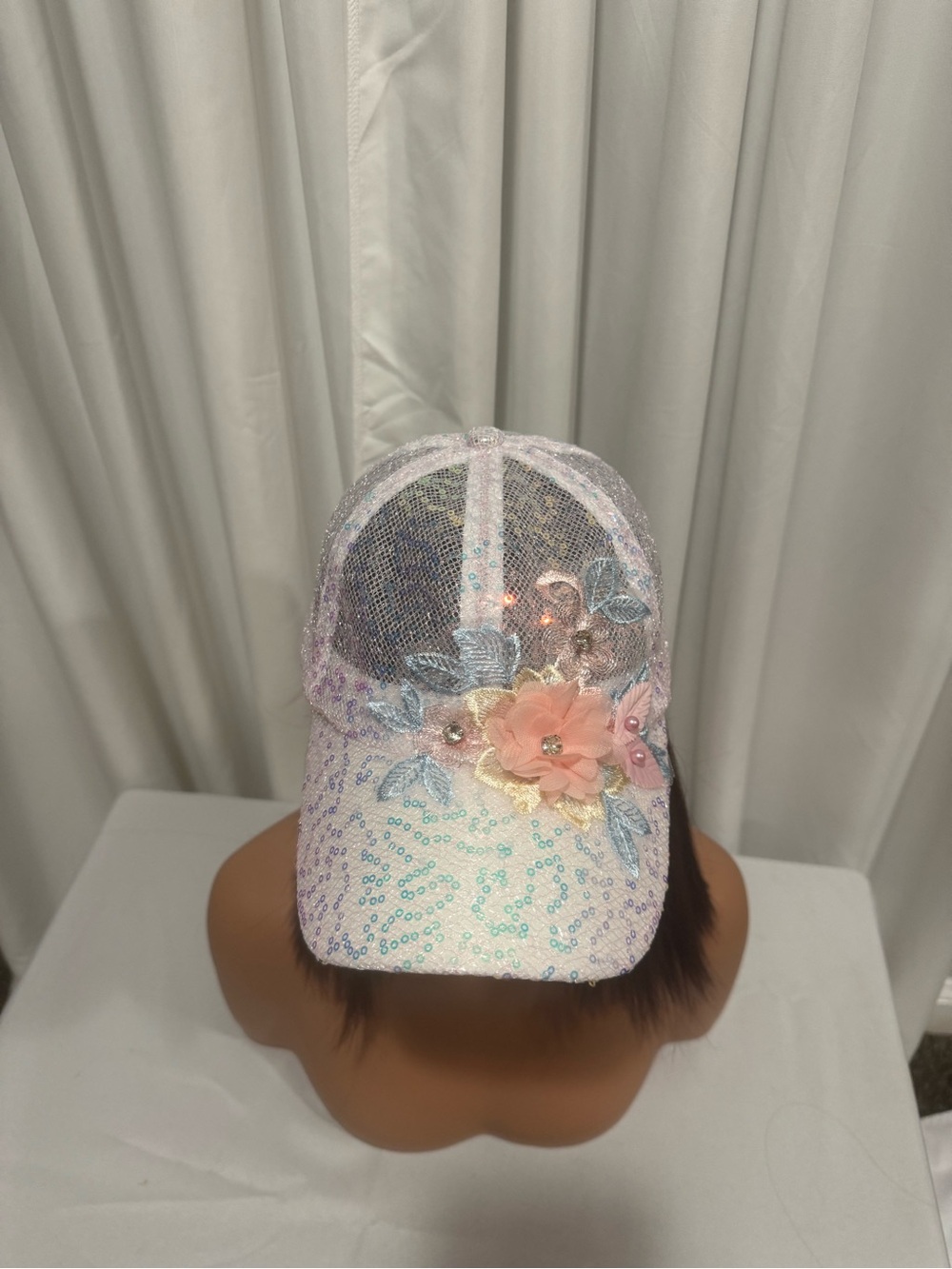 Embellished Floral Sequin Baseball Cap - Picture 8 of 8